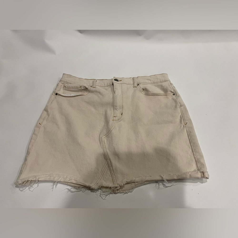 Beige Denim Mini Skirt- high rise skirt- Ana- SZ 14